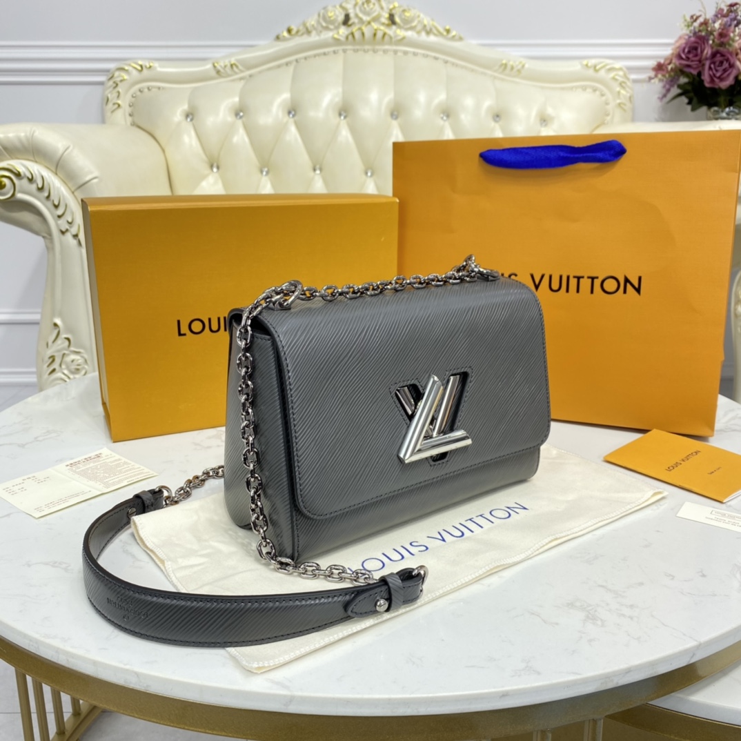 Louis Vuitton TWIST MM Handbag Epi Leather M56530 Etain Metallic Gray